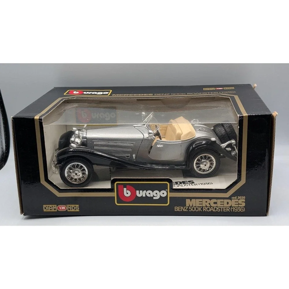 1990s Burago 3020 Mercedes Benz 500K Roadster 1936 Diecast Model Car 1/18 Scale
